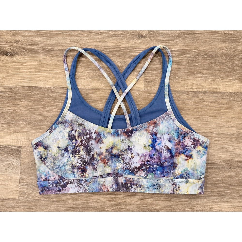Lululemon Free To Be Serene Bra High Neck Strappy Blue Multi Abstract Print 8